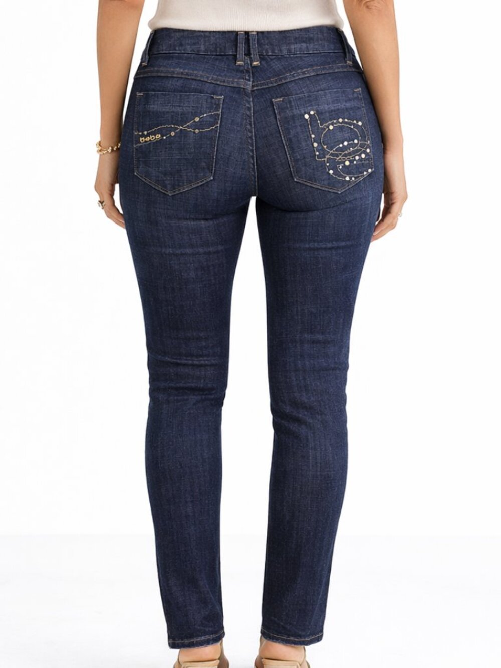 Vintage Genuine Y2K Bebe Chandra Rhinestone Studded Skinny Jeans Dark Wash 27